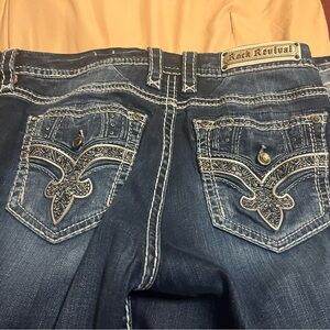 Rock Revival Blue Straight Leg Jeans with Decorative Stitching